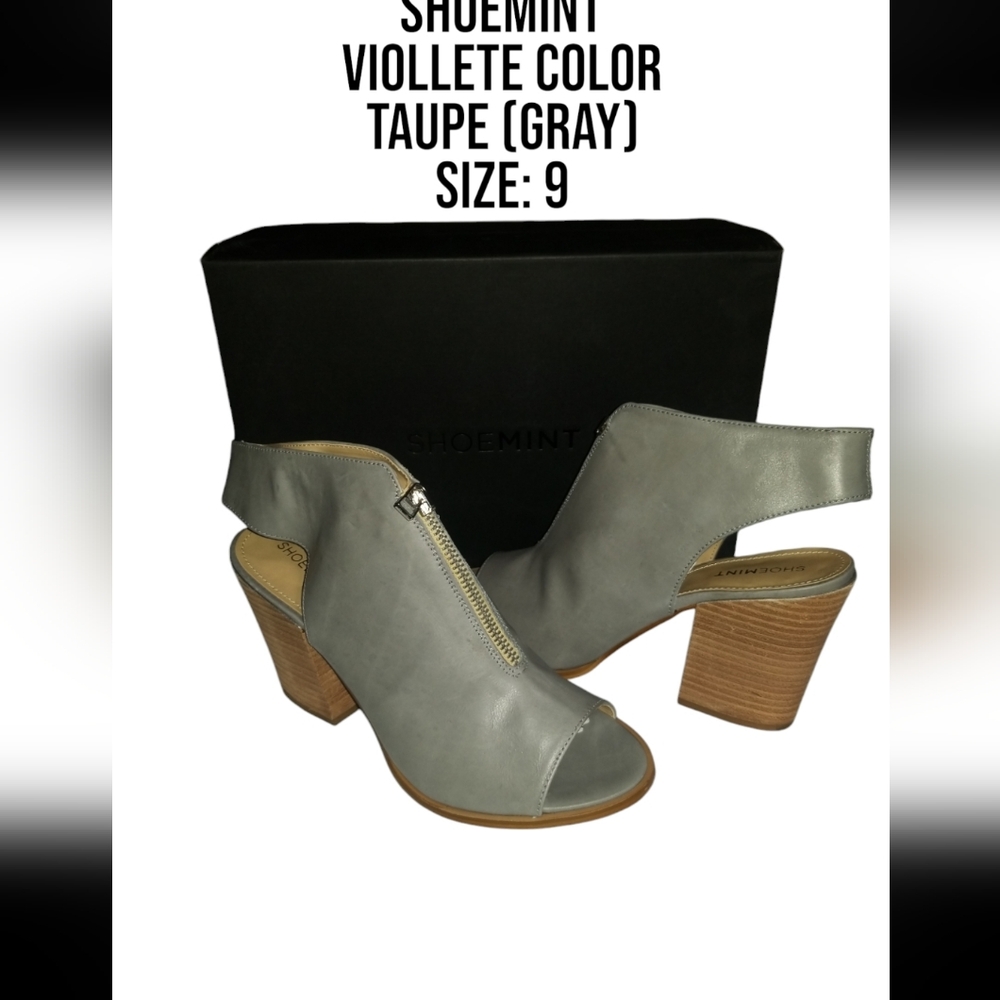 Shoemint Gray Wedge Booties with Open Toe and Zipper Closure
